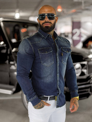 Pánska riflová košeľa tmavomodrá OZONEE O/51410