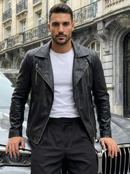 Pánska Koženková Bunda Čierna OZONEE JS/11Z8067Z