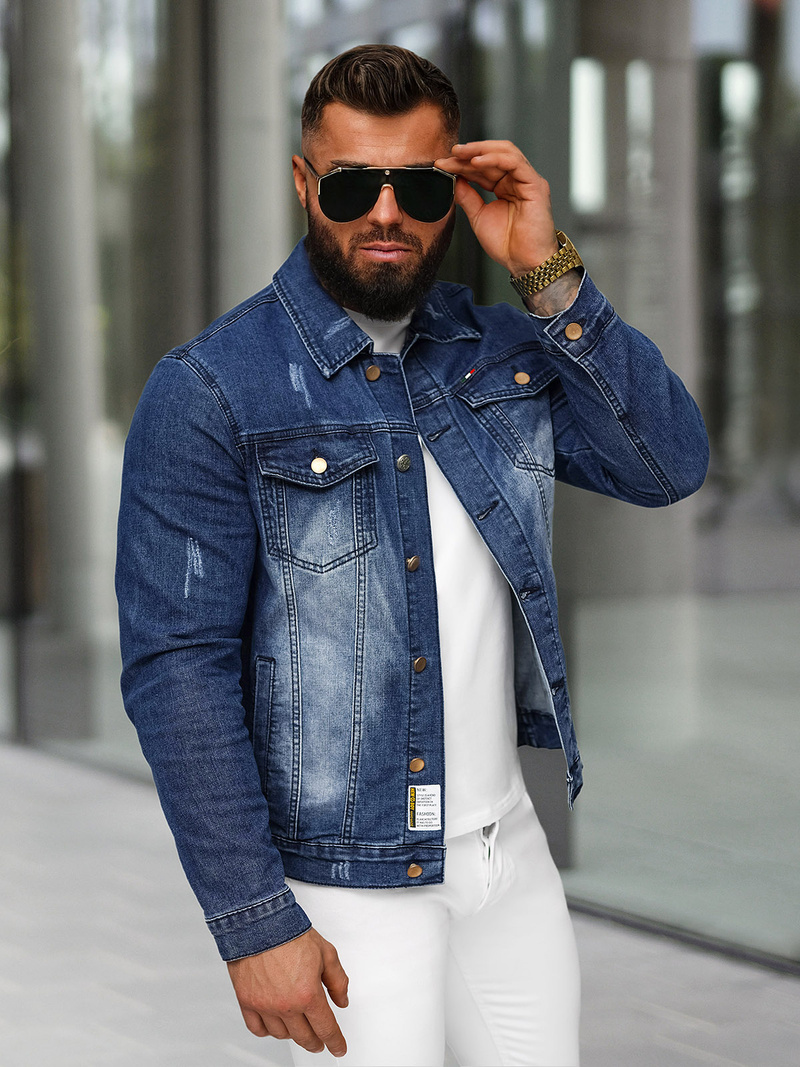 Pánska Riflová Bunda Tmavomodrá OZONEE NB/MJ525BSZ