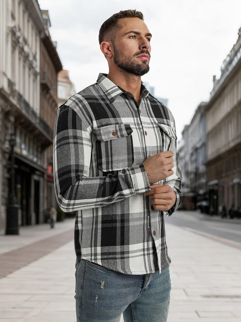 Pánska košeľa čiernobiela OZONEE NB/MC728N/3