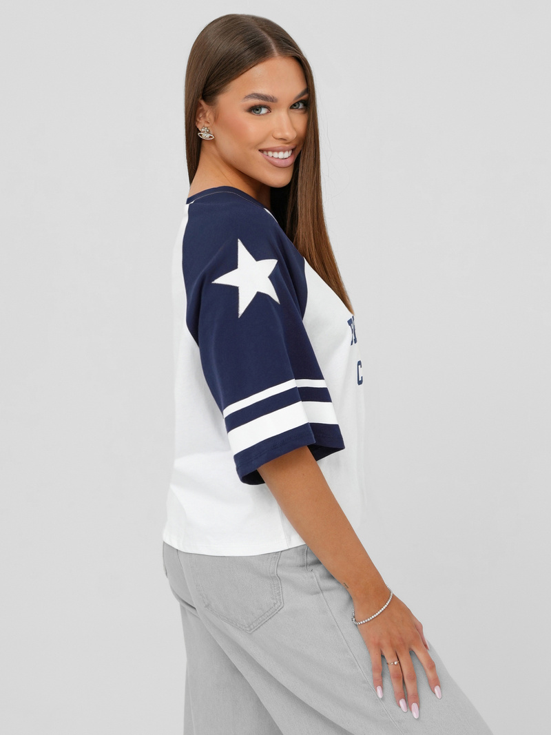 Dámske tričko bielo-námornícke modré OZONEE JS/R62493