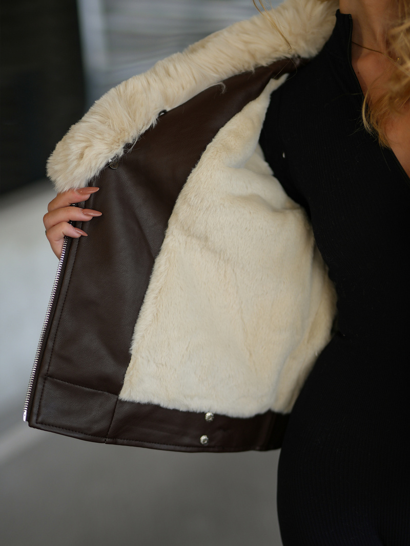 Dámska Kožená Bunda Čokoláda OZONEE JS/61M8508/158