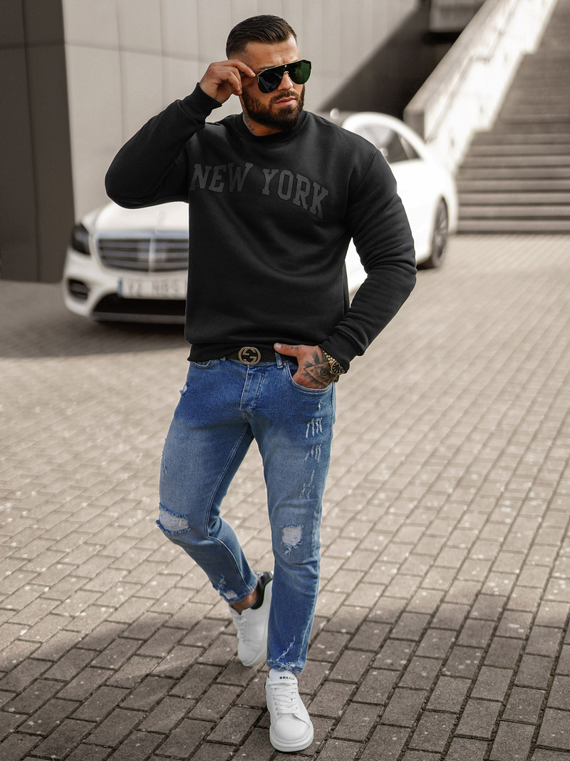 Pánska Mikina Čierna OZONEE JS/8B1362/3