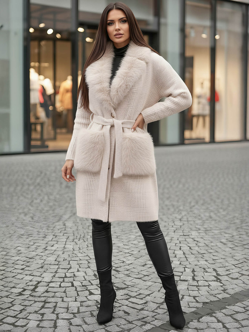 Dámsky kabát béžový OZONEE JS/53M5200/155Z