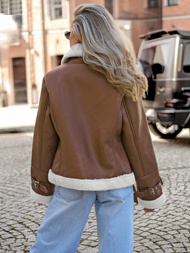 Dámska Kožená Bunda Hnedá OZONEE JS/11Z8177Z