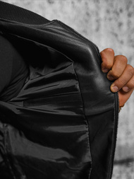 Pánska Koženková Bunda Čierna OZONEE JS/11Z8107