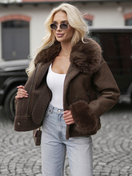 Dámska Kožená Bunda Čokoláda OZONEE JS/61M8505/84Z