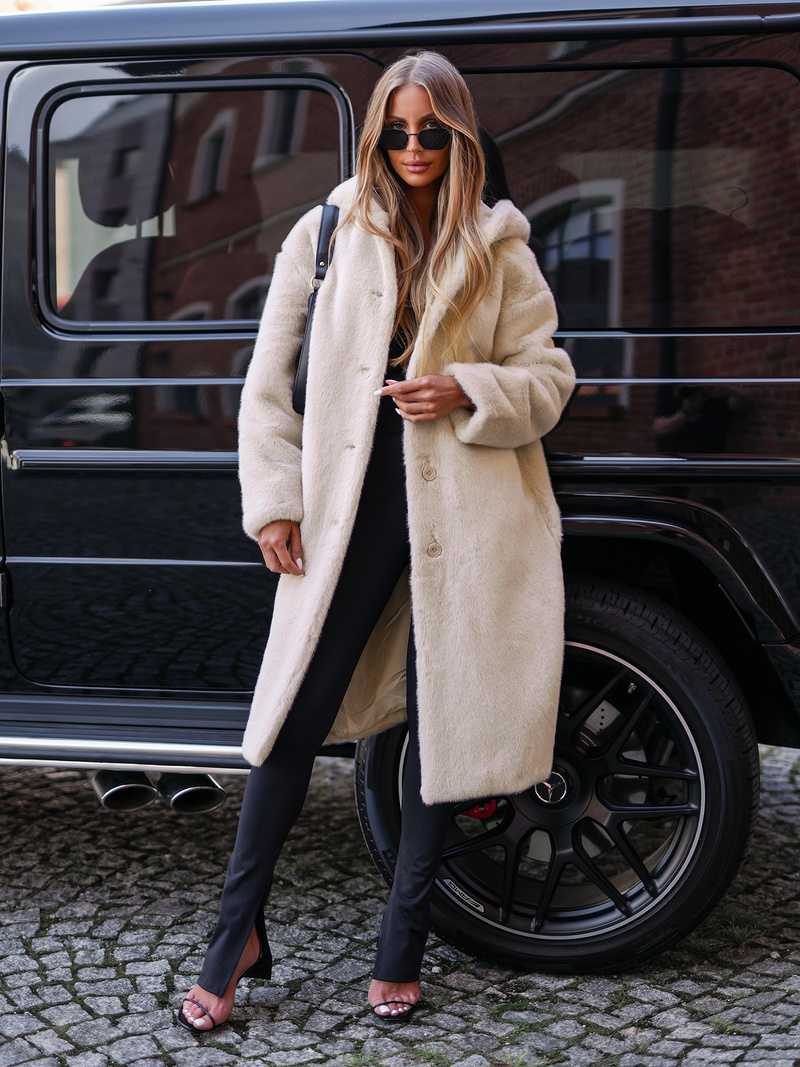 Dámska kožušinová zimná bunda béžová OZONEE JS/11Z8250