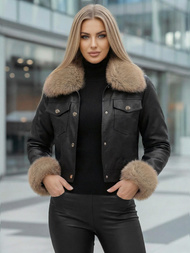 Dámska kožená bunda čierno-béžová OZONEE JS/61M8513/392B