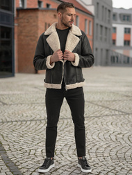 Pánska koženková bunda Čierna OZONEE JS/11Z8273