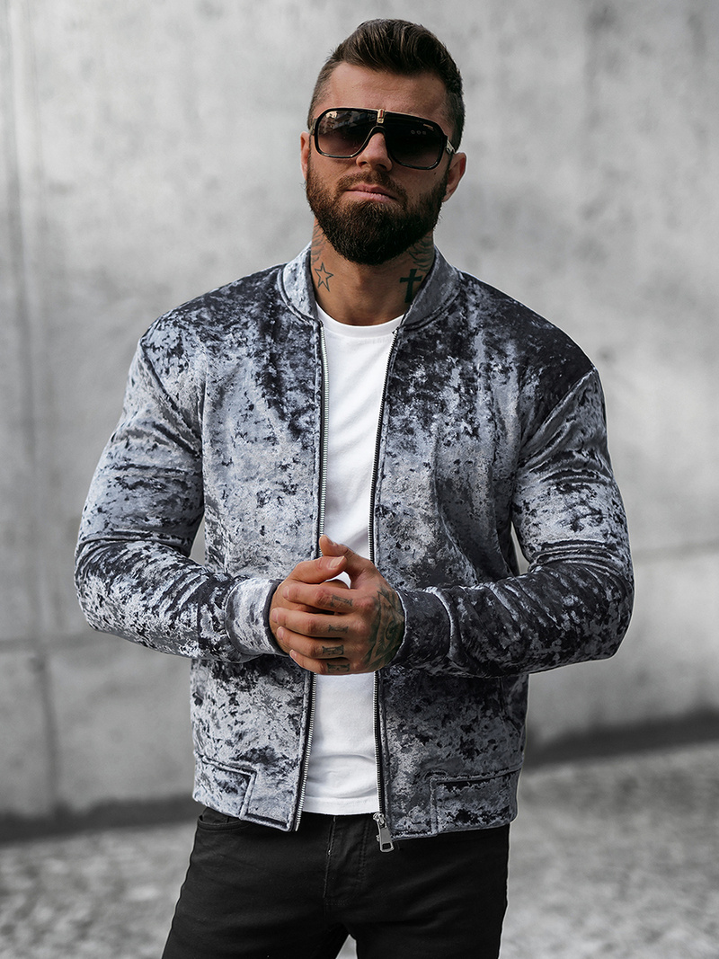 Pánska Velúrová Mikina Sivá OZONEE O/D8120