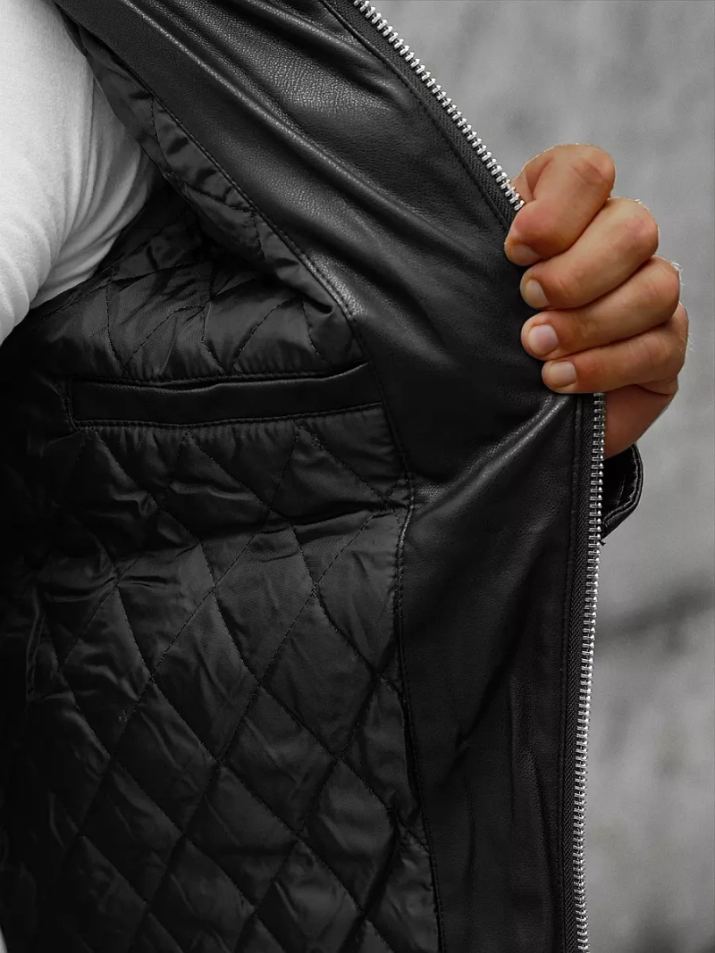 Pánska Koženková Bunda Čierna OZONEE JS/11Z8012