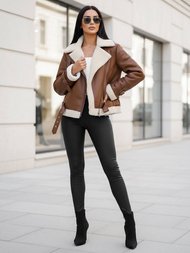 Dámska Kožená Bunda Hnedá OZONEE JS/11Z8177Z