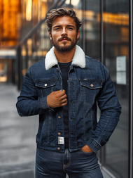 Pánska Riflová Bunda Šerpa Námornícka Modrá OZONEE NB/MJ517BS