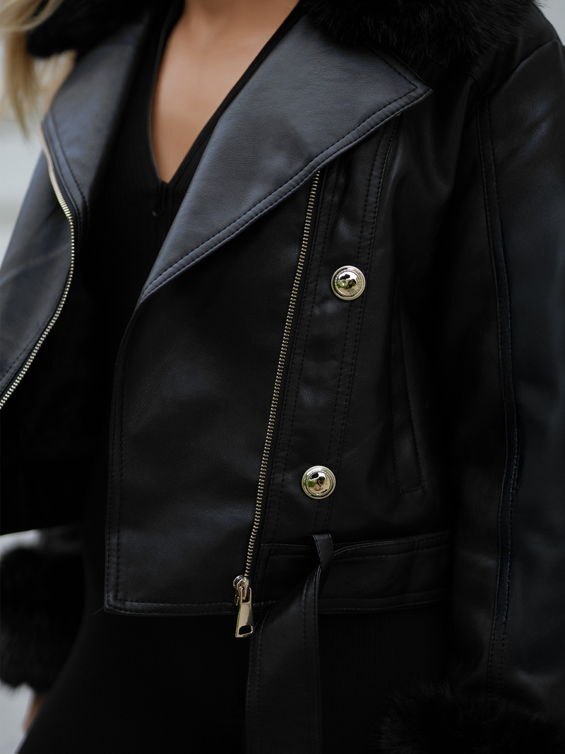 Dámska kožená bunda čierna OZONEE JS/61M8512/392A