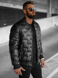 Pánska Koženková Bunda Čierna OZONEE O/11Z8099Z