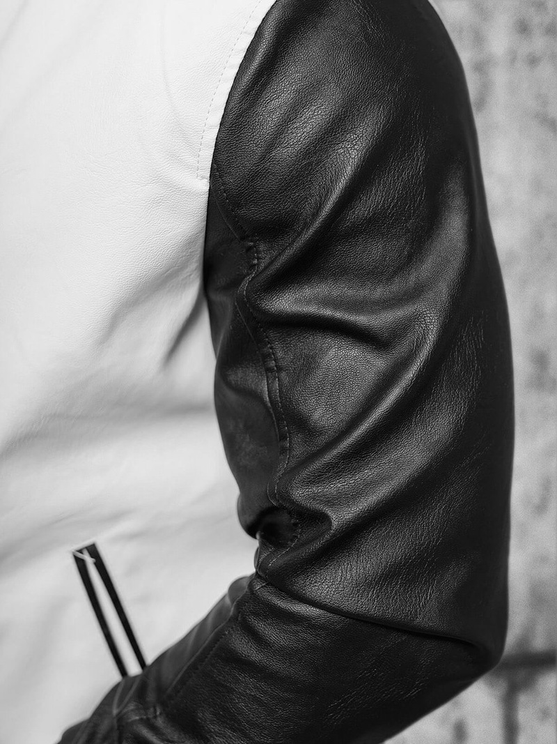 Pánska koženková bunda bielo-čierna OZONEE JS/11Z8068