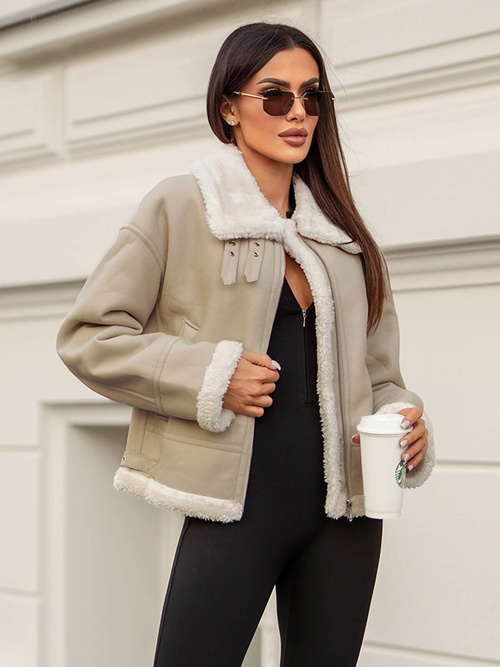 Dámska Kožená Bunda Béžová OZONEE JS/11Z8178