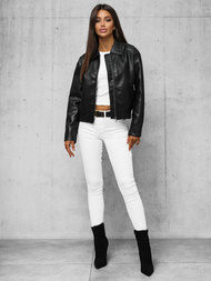 Dámska Kožená Bunda Čierna OZONEE O/G116Z