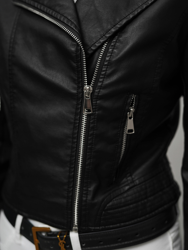 Dámska Kožená Bunda Čierna OZONEE JS/11Z8028Z