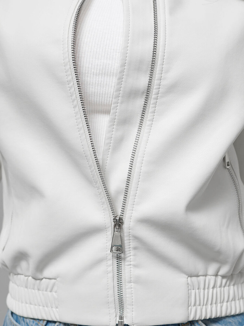 Dámska Kožená Bunda Biela OZONEE O/G116