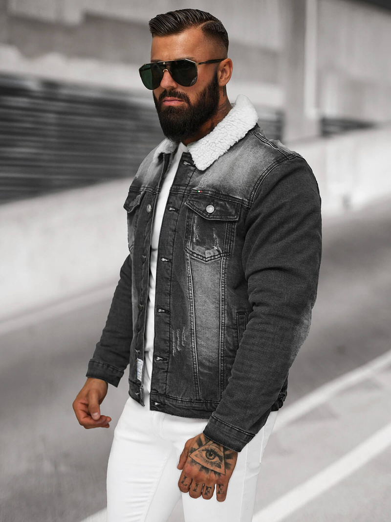 Pánska Riflová Bunda Šerpa Čierna OZONEE NB/MJ513N