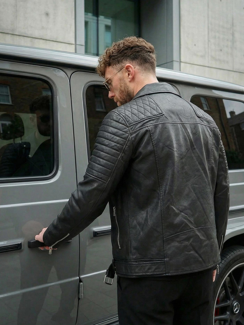 Pánska Koženková Bunda Čierna OZONEE JS/11Z8069