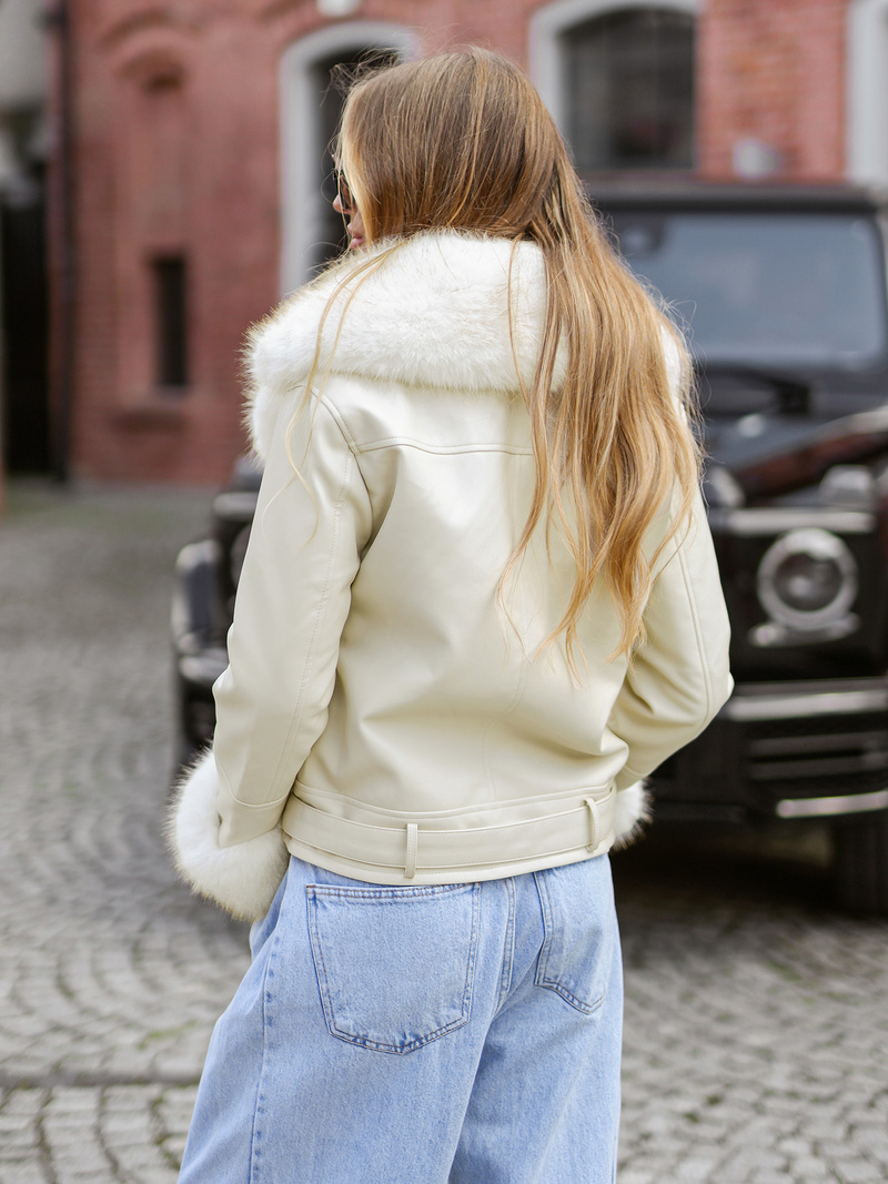 Dámska kožená bunda ecru OZONEE JS/61M8507/280