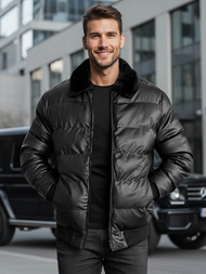 Pánska Koženková Bunda Čierna OZONEE O/M795Z