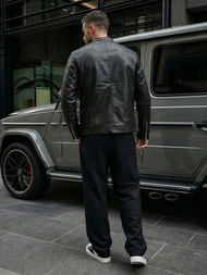 Pánska Koženková Bunda Čierna OZONEE JS/11Z8021