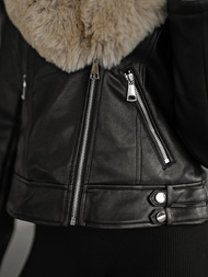 Dámska kožená bunda čierno-béžová OZONEE JS/61M8508/392B