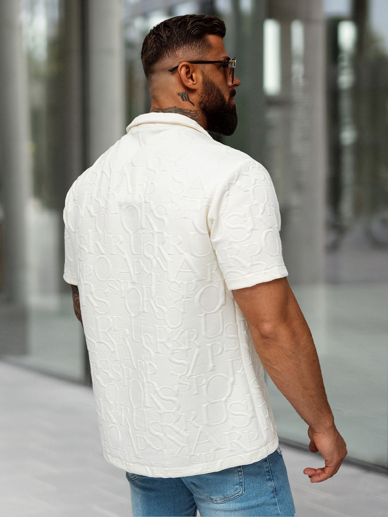 Pánska Košeľa s Krátkym Rukávom Ecru OZONEE O/B2256