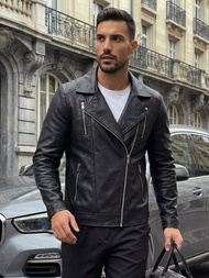 Pánska Koženková Bunda Čierna OZONEE JS/11Z8067Z