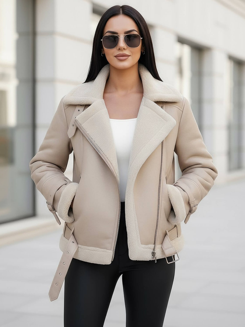 Dámska Kožená Bunda Béžová OZONEE JS/11Z8177Z