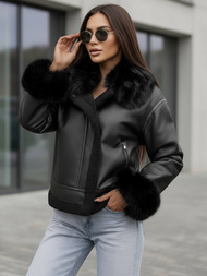 Dámska Kožená Bunda Čierna OZONEE JS/61M8505/392Z