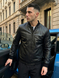 Pánska Koženková Bunda Čierna OZONEE JS/11Z8105Z