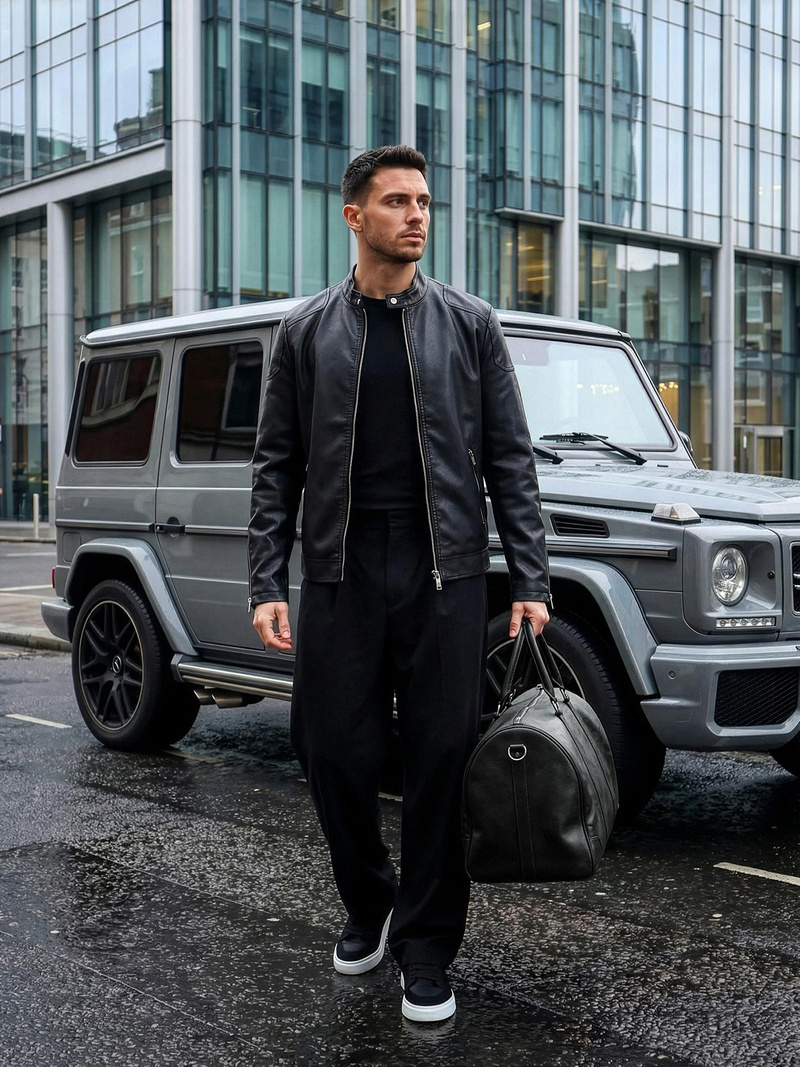 Pánska Koženková Bunda Čierna OZONEE JS/11Z8027