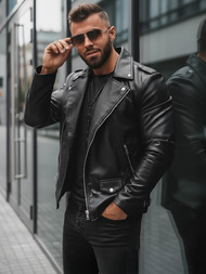 Pánska Koženková Bunda Čierna OZONEE JS/11Z8014Z