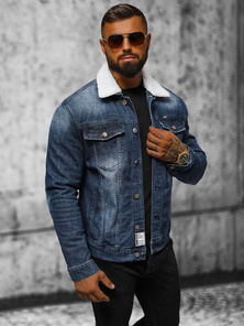 Pánska Riflová Bunda Šerpa Tmavomodrá OZONEE NB/MJ516BSZ