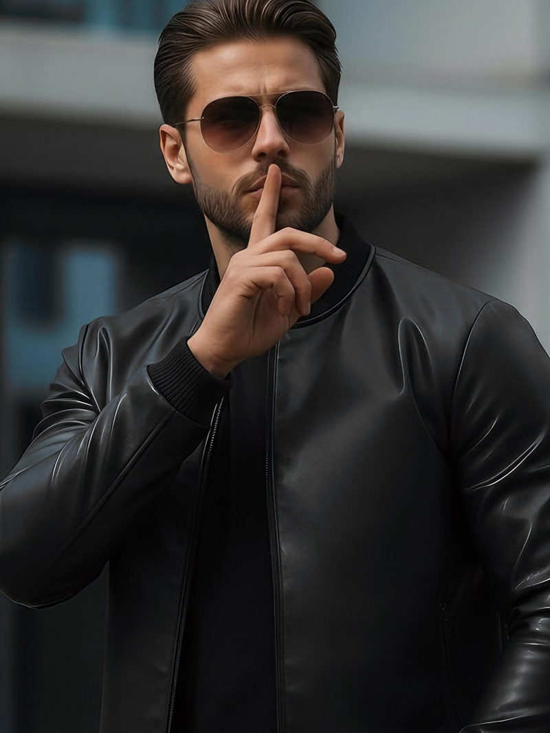 Pánska Koženková Bunda Čierna OZONEE JS/11Z8015Z