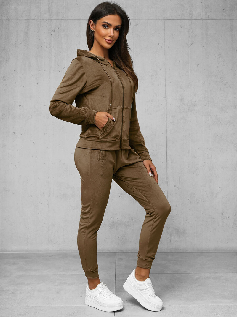 Dámska Velúrová Tepláková Súprava Svetlo Hnedý OZONEE JS/8C1176/162Z