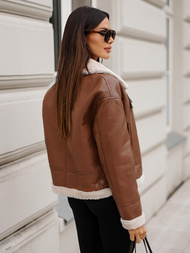 Dámska Kožená Bunda Hnedá OZONEE JS/11Z8176