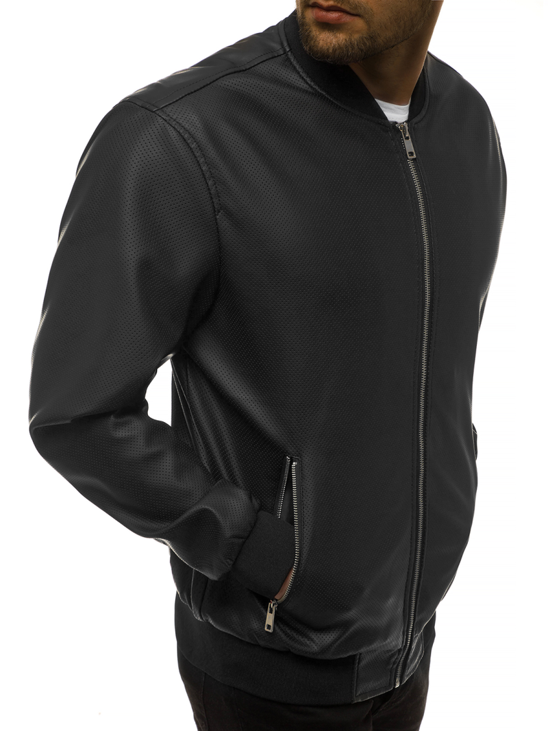 Pánska koženková bunda Čierna OZONEE N/6121