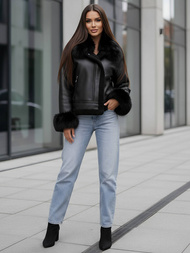 Dámska Kožená Bunda Čierna OZONEE JS/61M8505/392Z