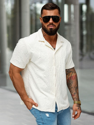 Pánska Košeľa s Krátkym Rukávom Ecru OZONEE O/B2256