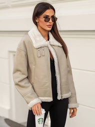 Dámska Kožená Bunda Béžová OZONEE JS/11Z8178