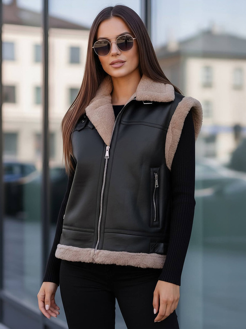 Dámska kožená vesta čierna OZONEE JS/61M8503/392Z