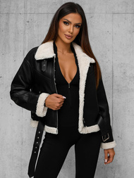 Dámska Kožená Bunda Čierna OZONEE O/81331Z