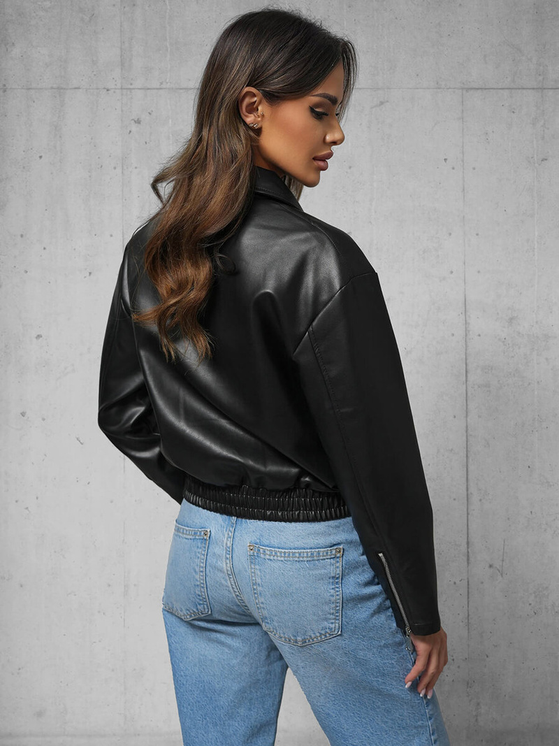 Dámska Kožená Bunda Čierna OZONEE O/G116