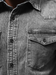 Pánska riflová košeľa sivá OZONEE NB/MC710G